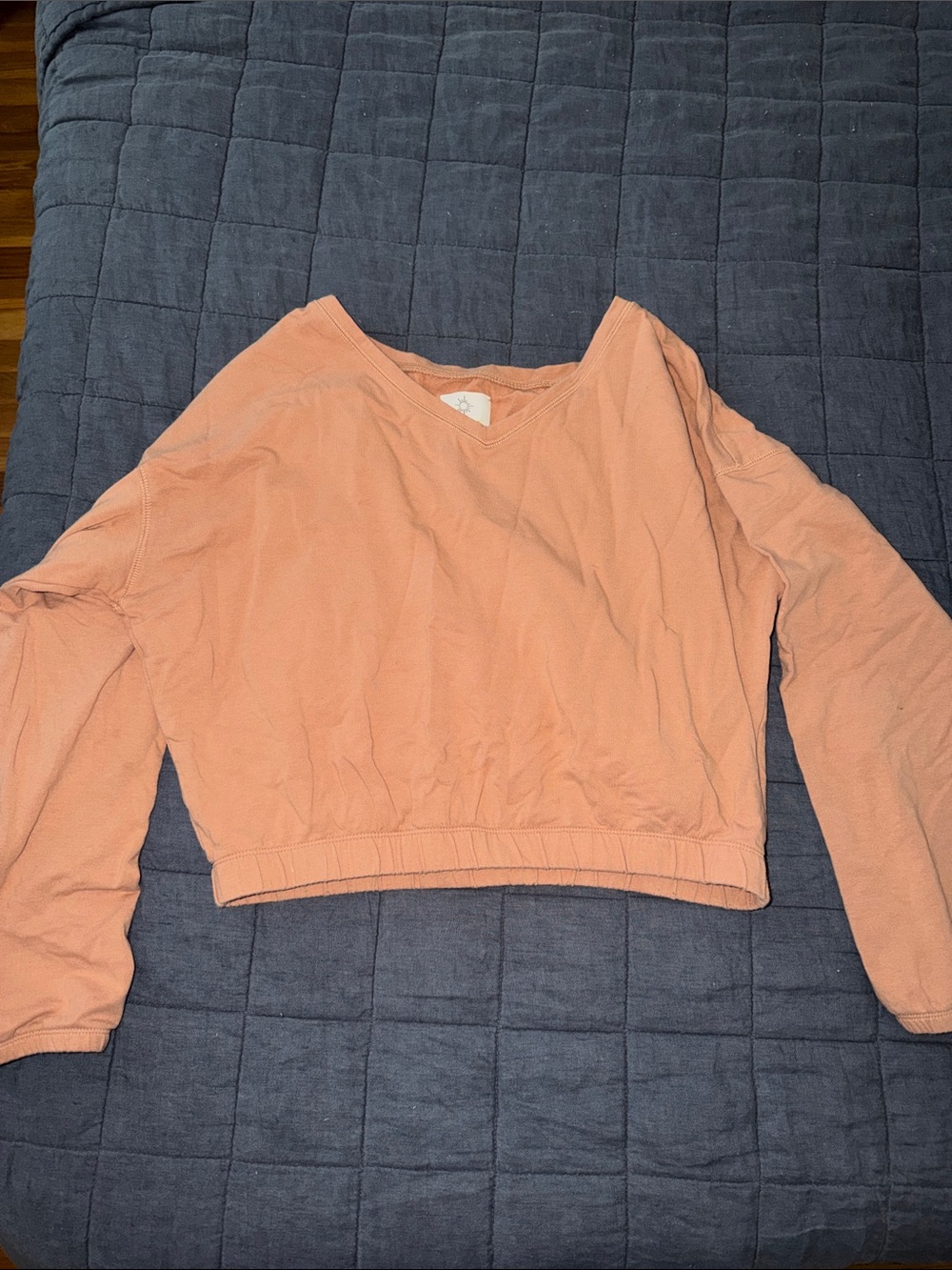 aerie Peach Cropped V-Neck Sweatshirt